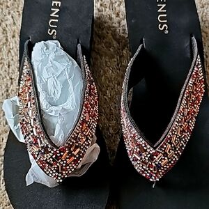 New RHINESTONE wedge flip flops